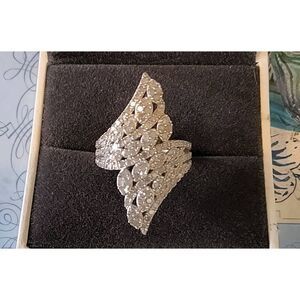 Gorgeous 1.5 Ct. Genuine Diamond Cluster Bypass Design Cocktail Ring Sz 8